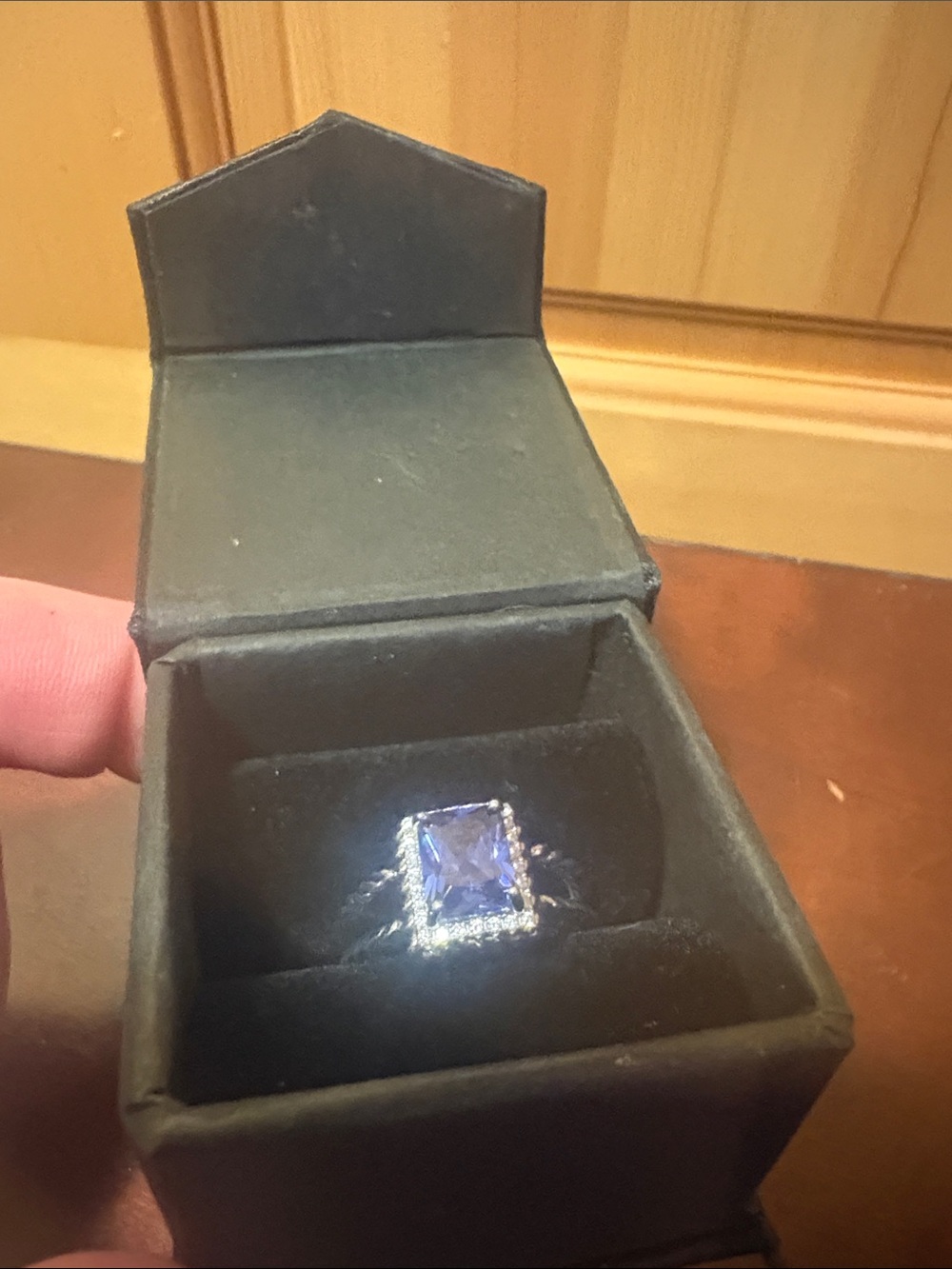 SterlingSilver Ring w/Emerald-Cut Tanzanite Center Stone & White Zircon Surround